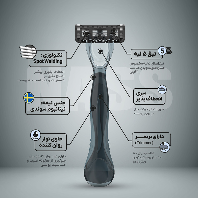 خودتراش 5 لبه ناس